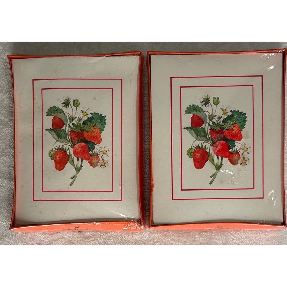 Vintage Hallmark Strawberry Note Cards 2 Boxes 16 Total Double Fold Notes